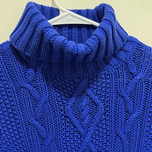Lauren Ralph Lauren Royal Blue Cable Knit Turtleneck Sweater Medium Petite - Picture 2 of 5